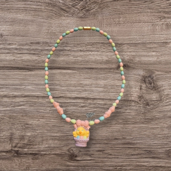 Vintage Pastel Beaded Kids Easter Necklace with Flower Pendant 1980s - Picture 3 of 6